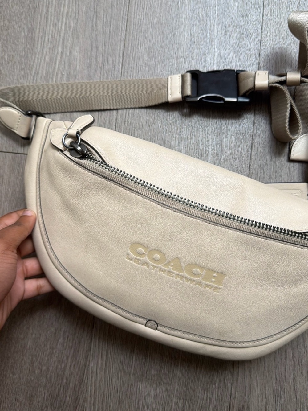COACH Cream Leather Belt Bag with Embossed Logo
